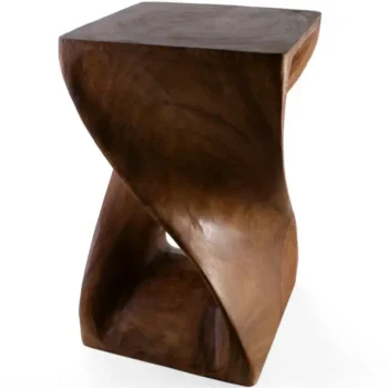 Hand Carved Honey Twist Table - Acacia Wood - H50cm x W28cm x D28cm