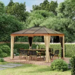 Hardtop Gazebo Canopy For Garden Or Patio - Khaki - 3 x 3.6m