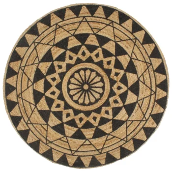 Round Hand-Braided Jute Rug - Natural & Black - 90cm