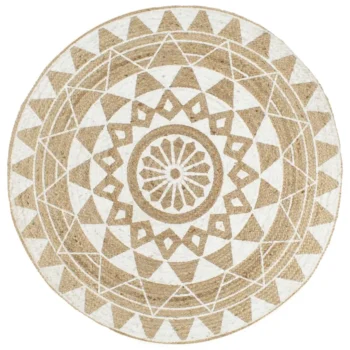 Round Hand-braided Jute Rug - Natural & White - 120cm