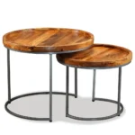 x2 Side Tables - Solid Mango Wood And Iron Legs