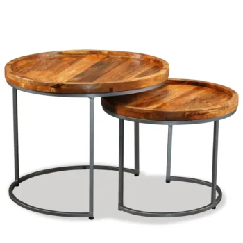 x2 Side Tables - Solid Mango Wood And Iron Legs