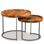 x2 Side Tables - Solid Mango Wood And Iron Legs