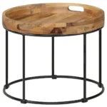 Round Wooden Coffee Table - Solid Mango - 50 x 40cm