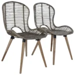 2 Stylish Natural Rattan Dining Chairs - Brown