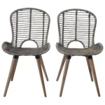 2 Stylish Natural Rattan Dining Chairs - Brown