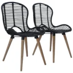 2 Natural Rattan Dining Chairs With Wooden Legs - Black