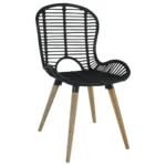 2 Natural Rattan Dining Chairs With Wooden Legs - Black