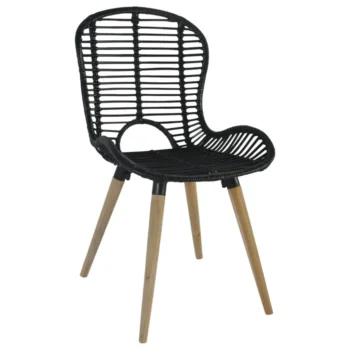 2 Natural Rattan Dining Chairs With Wooden Legs - Black