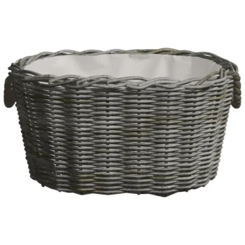 Willow Firewood Basket with Carrying Handles - Grey - 60 x 40 x 28cm