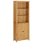 3 Tier Bookcase with 2 Doors - Solid Oak Wood - 70 x 30 x 180cm