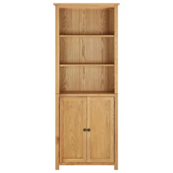 3 Tier Bookcase with 2 Doors - Solid Oak Wood - 70 x 30 x 180cm