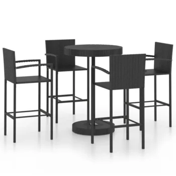 5 Piece Poly Rattan Garden Bar Set - Black