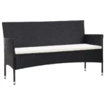 Poly Rattan 3 Seater Garden Sofa with Cushions - Black