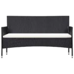 Poly Rattan 3 Seater Garden Sofa with Cushions - Black