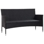 Poly Rattan 3 Seater Garden Sofa with Cushions - Black