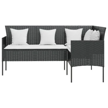 Poly Rattan L-shaped Sofa with Cushions - Black