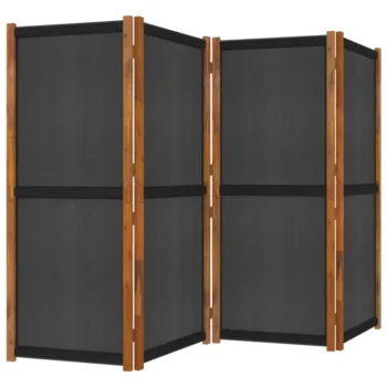 4 Panel Room Divider - Solid Acacia Wood - Black - 280 x 180cm