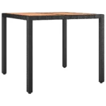 Poly Rattan Garden Table with Wooden Top - Black - Acacia Wood