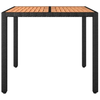 Poly Rattan Garden Table with Wooden Top - Black - Acacia Wood