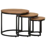 3 Side Tables With Solid Acacia Wood & Iron Base