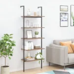 5 Tier Leaning Shelf - Dark Brown and Black - 64 x 35 x 185cm