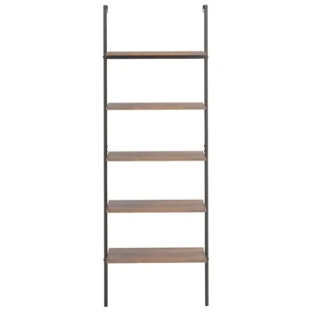 5 Tier Leaning Shelf - Dark Brown and Black - 64 x 35 x 185cm