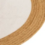 Round Braided White & Natural Jute Rug - 120cm