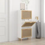 Modern Natural Rattan Shoe Cabinet - White - 52 x 25 x 115cm