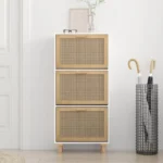 Modern Natural Rattan Shoe Cabinet - White - 52 x 25 x 115cm