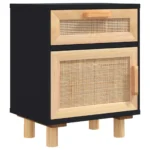 Natural Rattan Scandinavian Bedside Cabinet - Black