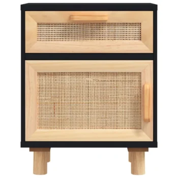 Natural Rattan Scandinavian Bedside Cabinet - Black