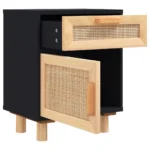 Natural Rattan Scandinavian Bedside Cabinet - Black