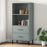 OSLO Bookcase with 2 Drawers - Grey - 60 x 35 x 128.5cm