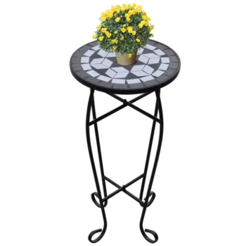 Mosaic Side Table Plant Table - Black White