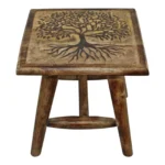 Tree of Life Hand Carved Stool - Mango Wood - 25 x 25 x 25cm