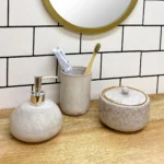 Taupe Ceramic Toothbrush Holder - 8.5 x 11 x 8.5cm