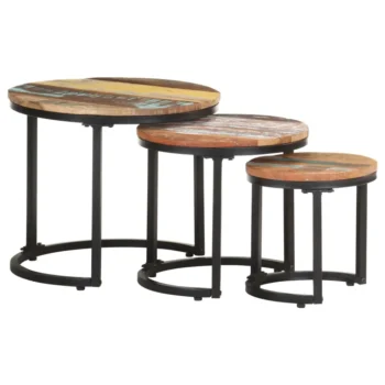 x3 Side Tables With Solid Reclaimed Wood & Iron Base