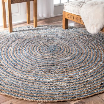 Round Jute and Recycled Denim Rug - 120cm