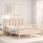 Wooden Bed Frame With Headboard - 195.5 x 140.5 x 100cm