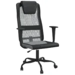 Height Adjustable Office Chair - Grey Mesh Fabric And Faux Leather