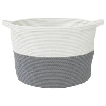 100% Cotton Laundry Basket - Grey and White - 60 x 36cm