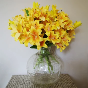 x12 Artificial Flowers - Yellow Lily Plants - 60cm