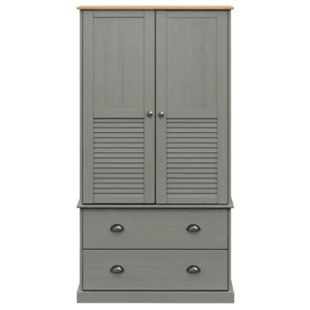 2 Door Bedroom Wardrobe - Grey - 90 x 55 x 176cm