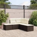 Poly Rattan 5 Piece Garden Sofa Set with Cushions - Brown