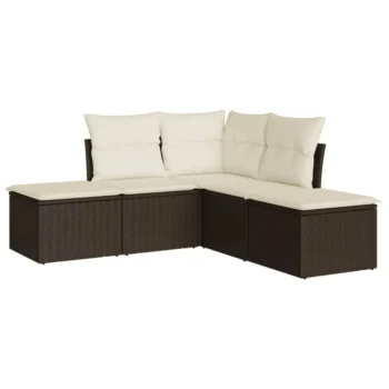 Poly Rattan 5 Piece Garden Sofa Set with Cushions - Brown