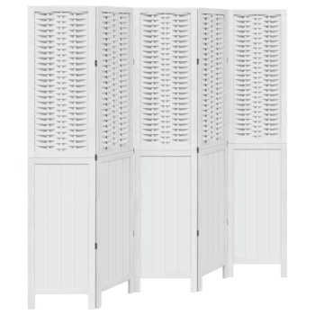 5 Panel Room Divider - Solid Paulownia Wood - White - 175-180 x 180cm