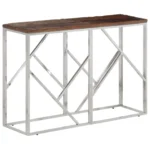 Console Table - Stainless Steel & Solid Wood Sleeper - Silver - 110 x 30 x 70cm