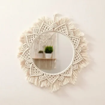 Cotton Rope Macrame Wall Mirror - Round - 20 x 50cm