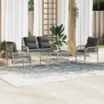 Poly Rattan 4 Piece Garden Sofa Set with Cushions - Light Grey